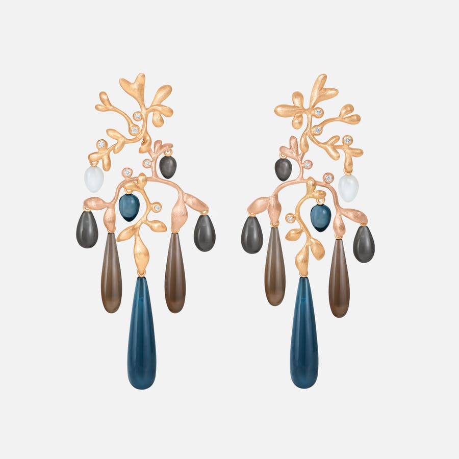 Gipsy Earrings in 18kt Gold w Diamonds, Moonstone, Topaz & Quartz   |  Ole Lynggaard Copenhagen 