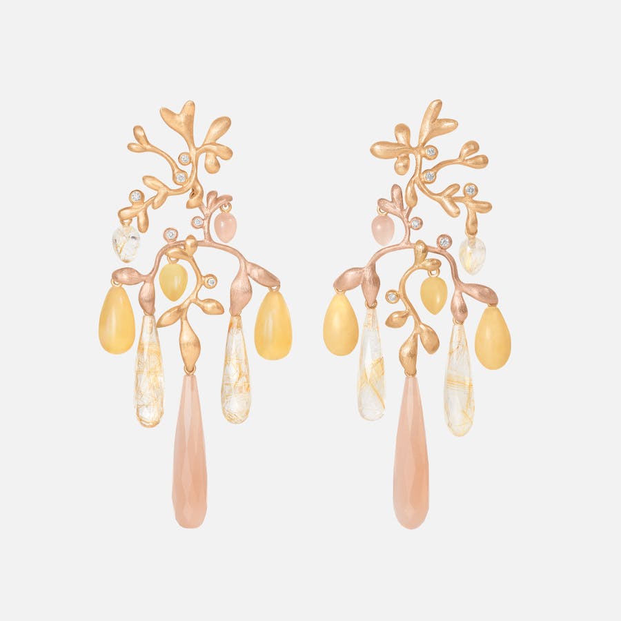 Gipsy Earrings in 18kt Gold w Diamonds, Moonstone, Amber & Quartz   |  Ole Lynggaard Copenhagen 