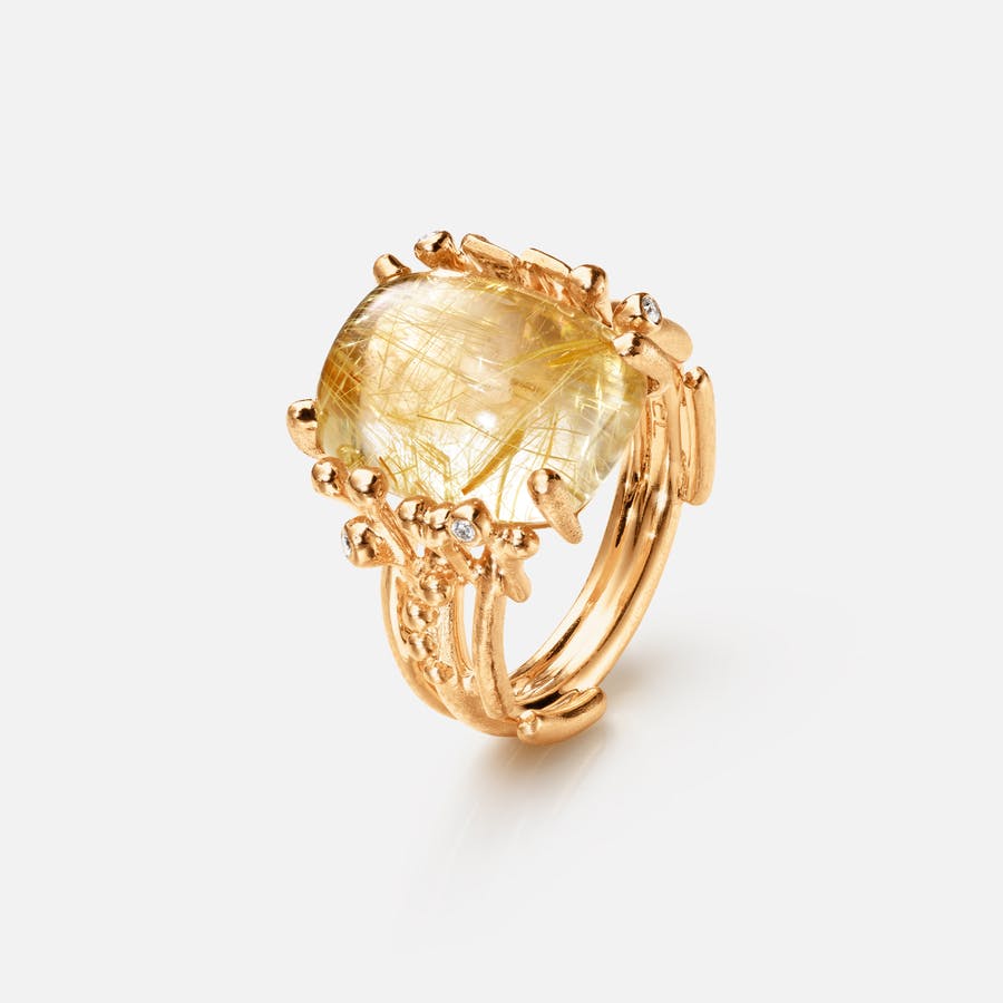 BoHo Ring Medium in Gold with Rutile Quartz and Diamonds  |  Ole Lynggaard Copenhagen