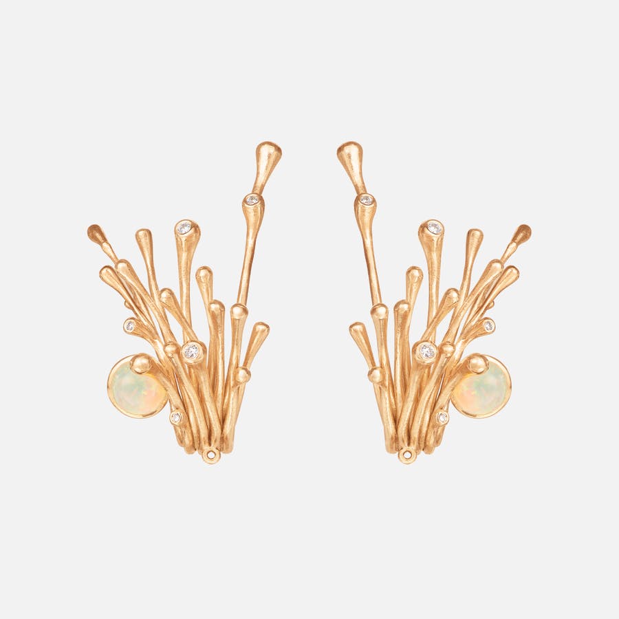 BoHo Branch Ear Clips Large in Gold with Opals and Diamonds | Ole Lynggaard Copenhagen	