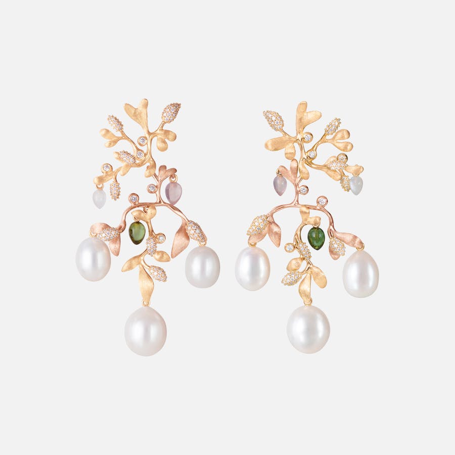 Boucles d'Oreilles Gipsy en Or 18 carats avec Diamants, Perles, Quartz et Tourmaline   |  Ole Lynggaard Copenhagen  