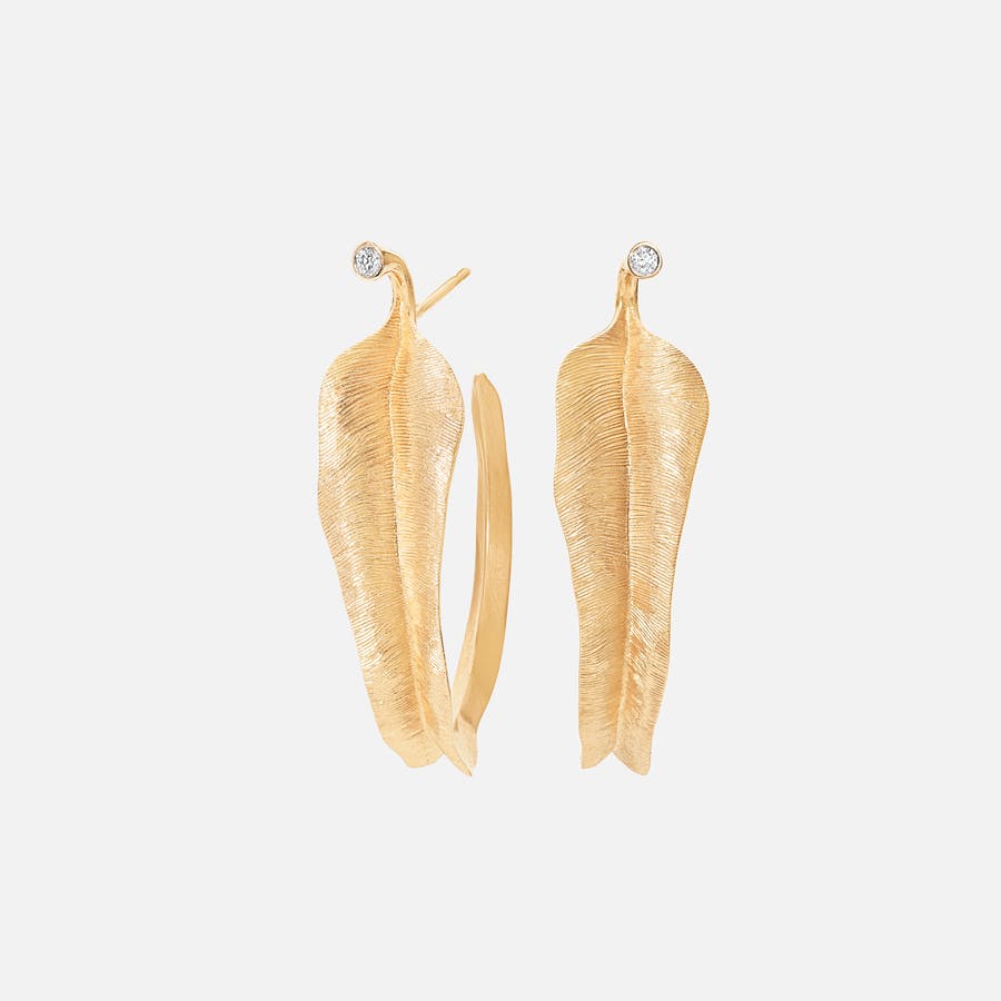 Leaves Collection Creol Earrings in 18 karat Yellow Gold and Diamonds   |  Ole Lynggaard Copenhagen