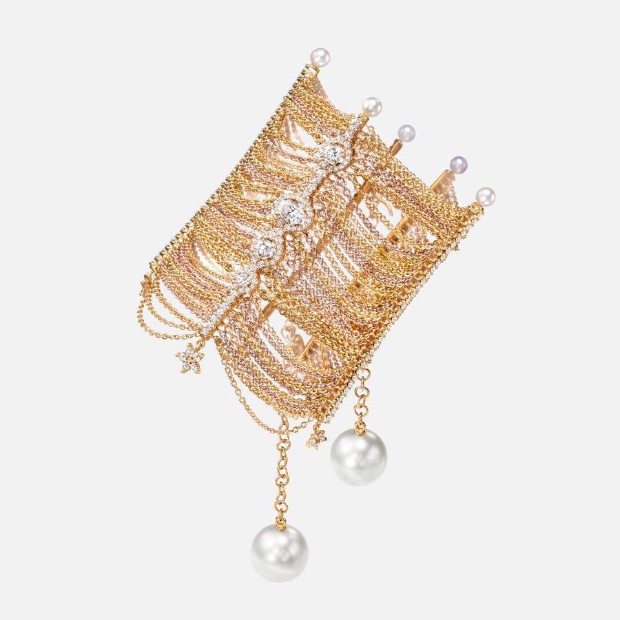 Special Edition Shooting Stars Bracelet in 18k Yellow & Rose Gold, Pearls and Diamonds |  Ole Lynggaard Copenhagen 