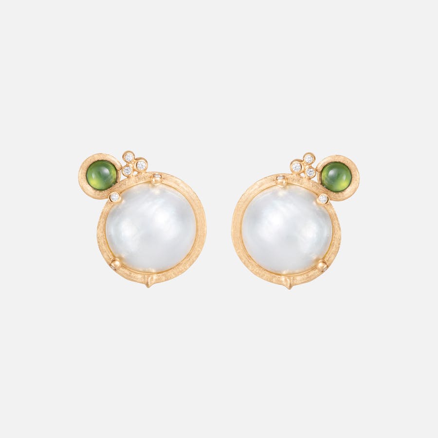 BoHo Mabe Pearl Ear Clips in Gold with Tourmaline and Diamonds  |  Ole Lynggaard Copenhagen