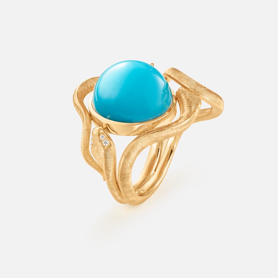 Snakes Ring in 18K Gold with Turquoise and Diamonds | Ole Lynggaard 