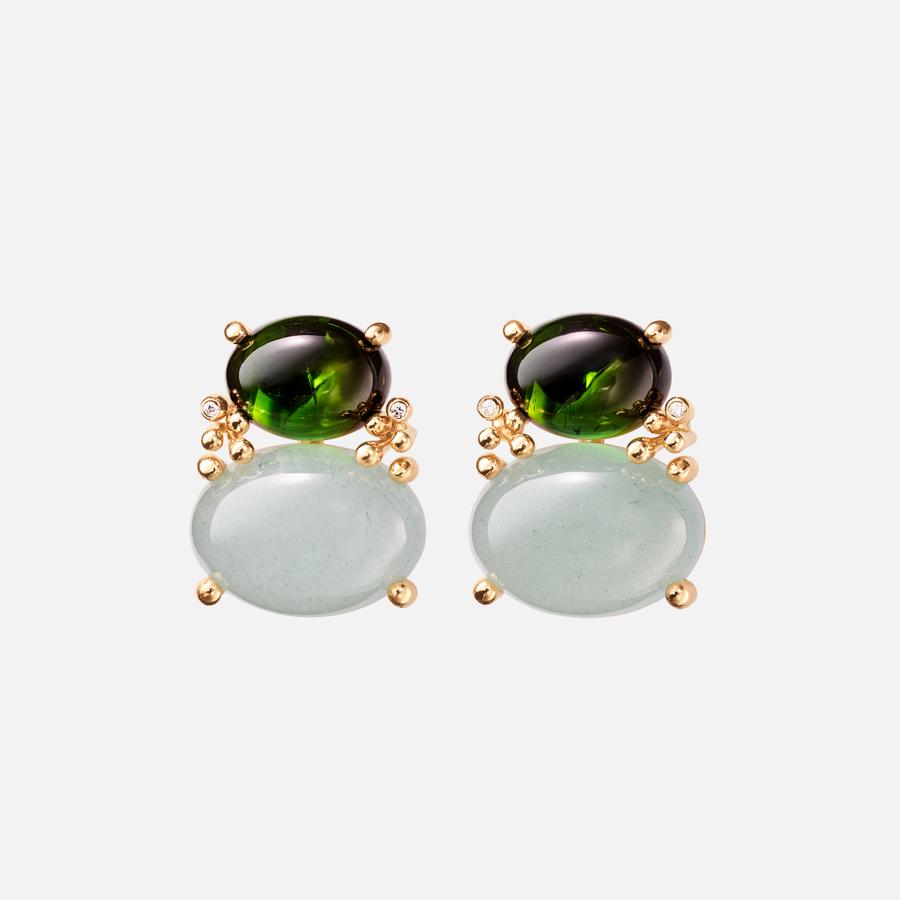 Boucles d’oreille BoHo en or 18 carats avec tourmalines vertes, aigues-marines et quatre diamants pour un total de 0,01 ct. TW VS | Ole Lynggaard Copenhagen