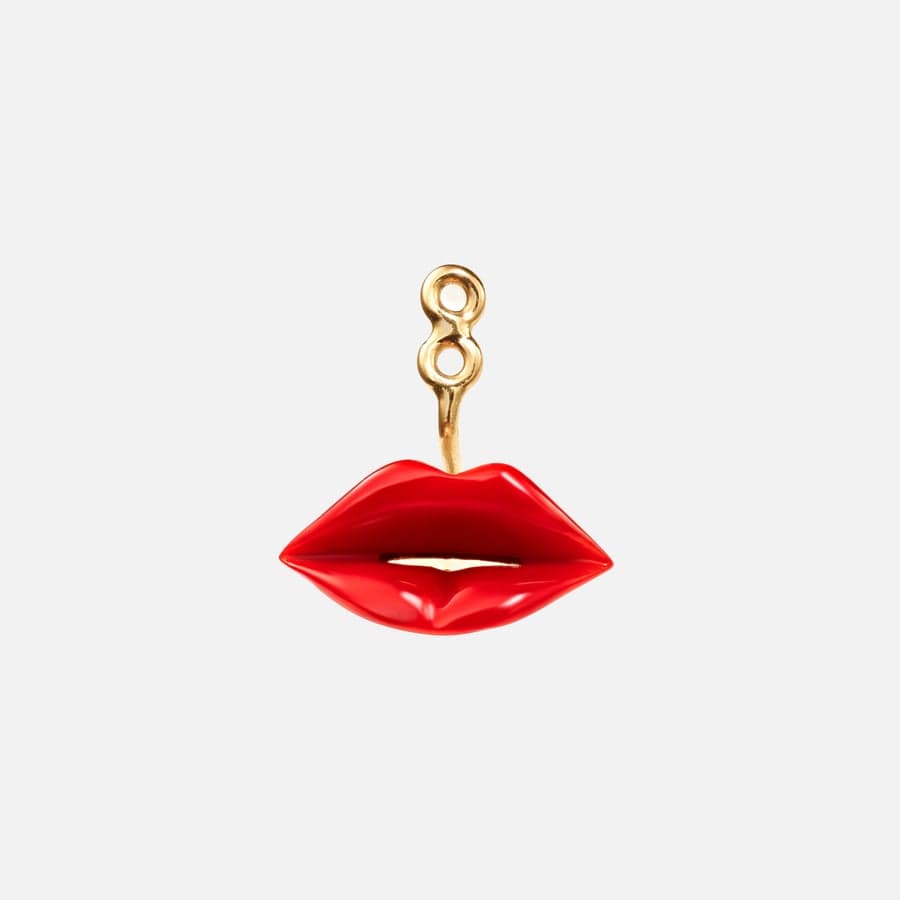 Hot Lips earring pendant in yellow gold with red coral | Ole Lynggaard